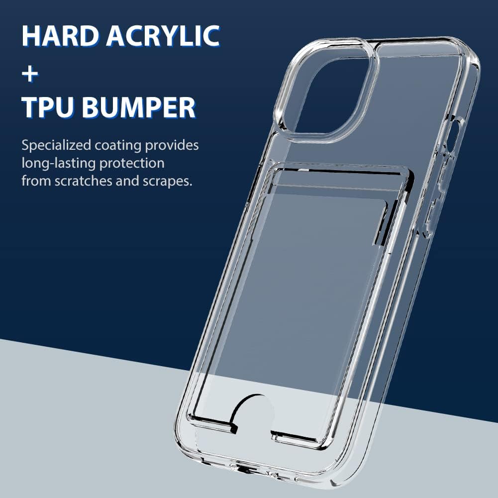 ZIYE Funda transparente compatible con iPhone 15 con tarjetero, protección de cámara de ajuste delgado, policarbonato duro, a prueba de golpes,