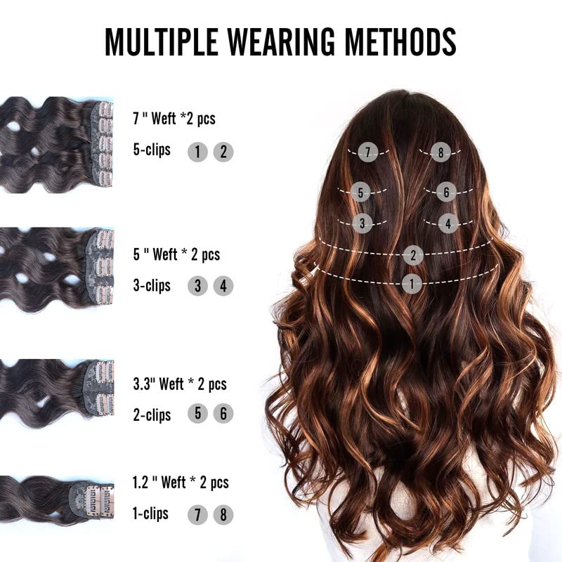 Extensiones de cabello humano con pinzas, 4.23 oz, 8 unidades, ondulado, rizado, grueso, extensiones de cabello humano real natural para mujer (20,
