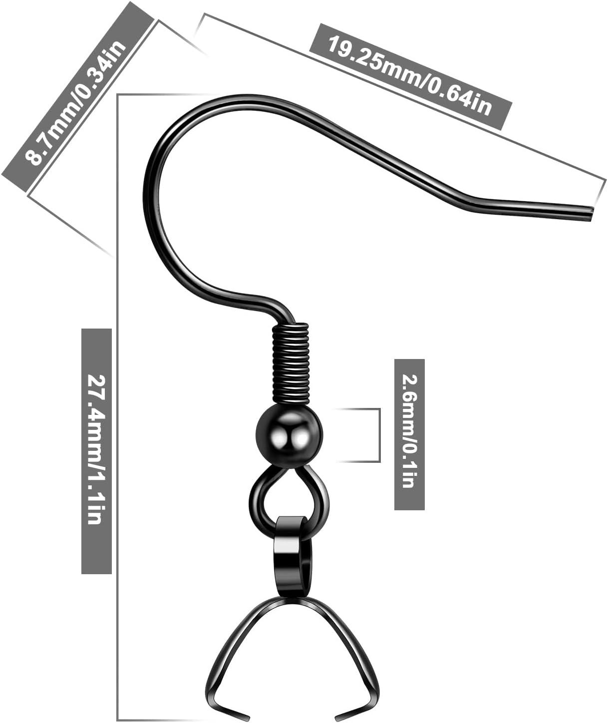 Ganchos para aretes, 50 unidades25 pares, cables de oreja negros de acero inoxidable, ganchos de pez, piezas hipoalergénicas para hacer joyas de