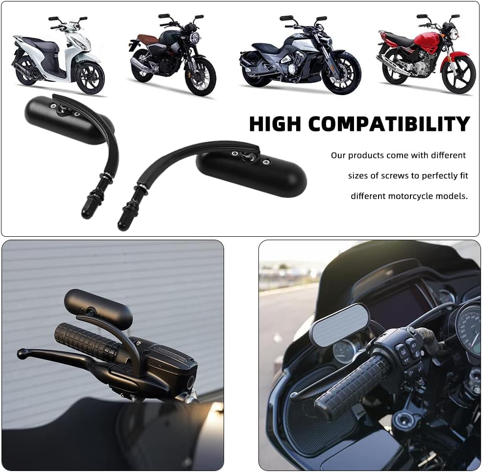 Espejos de motocicleta de forma ovalada negra, espejos retrovisores de motocicleta compatibles con Harley Road King Softail Street Glide Electra