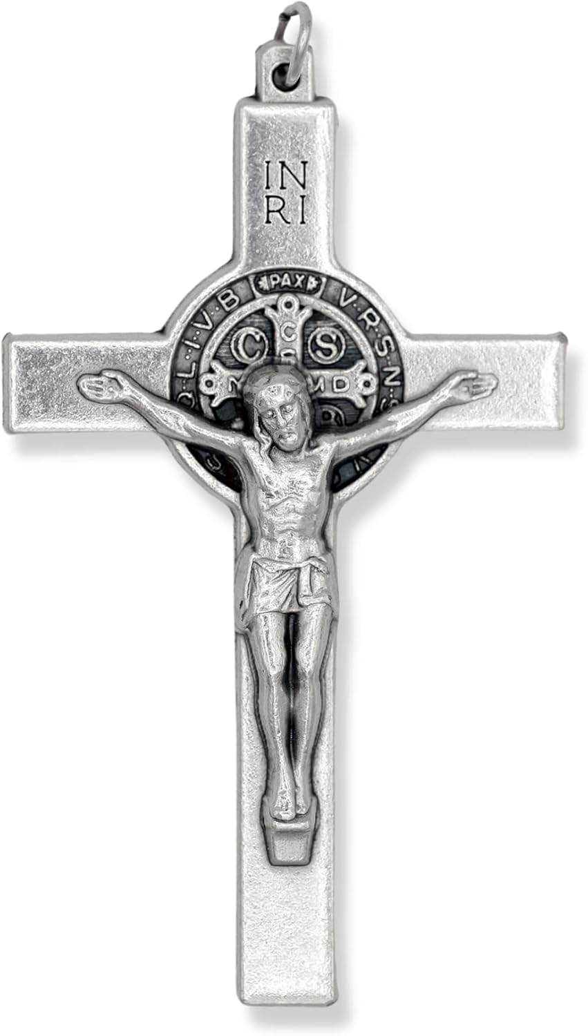 Crucifijo XL de San Benito Crucifijo de borde recto para hacer rosario  Crucifijo oxidado de plata XL de 3 pulgadas para rosario de San Benito o