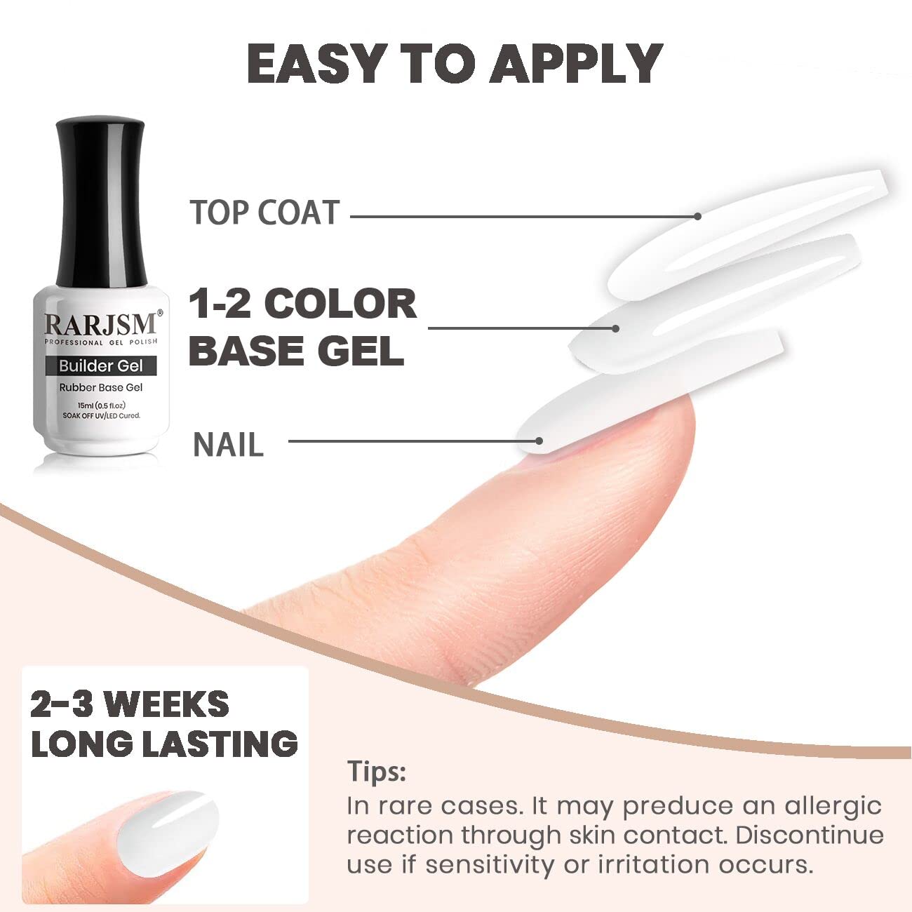 RARJSM Base de goma blanca lechosa, gel constructor de extensiones de gel blanco suave, esmalte de uñas de gel de capa base, 0.5 onzas líquidas,