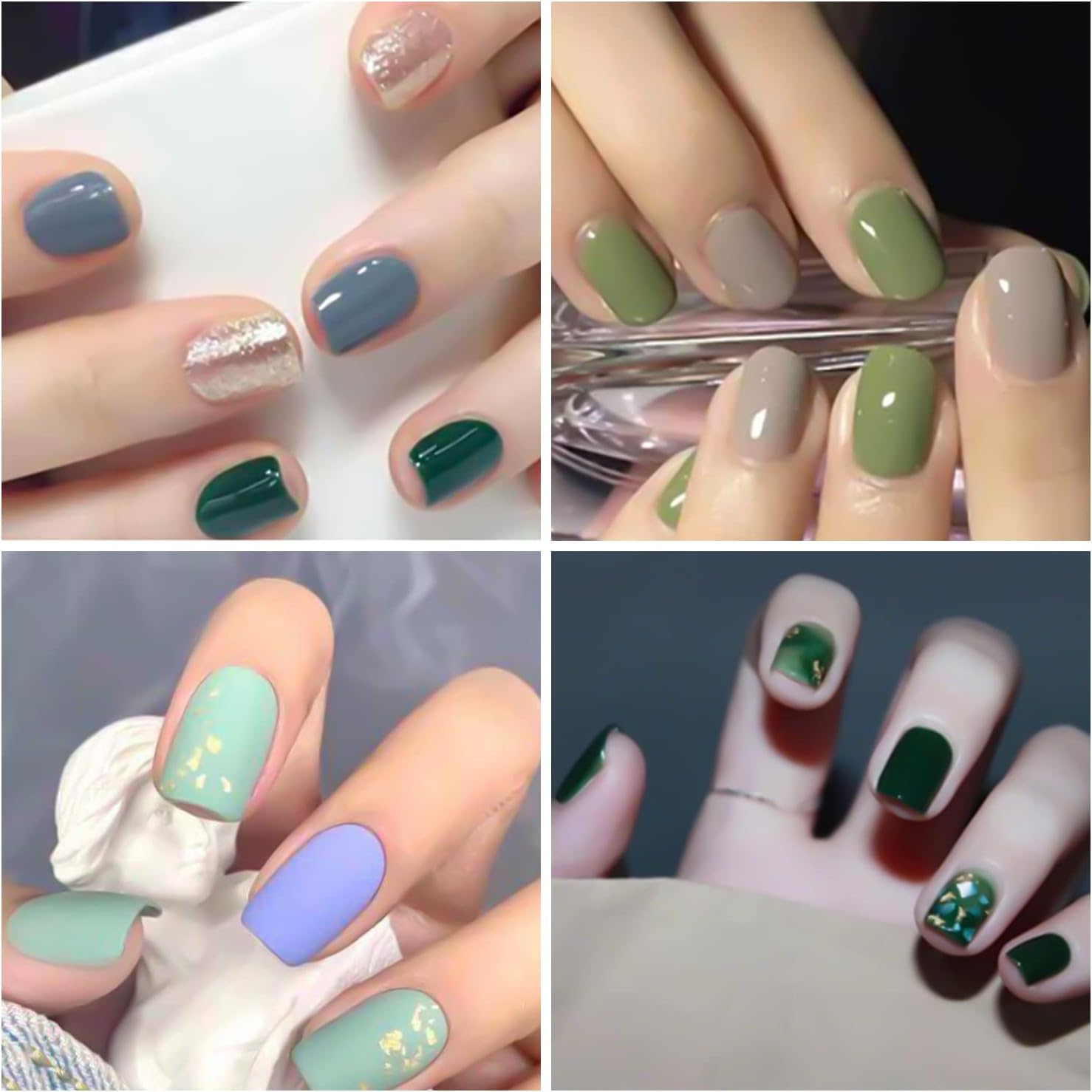 SILPECWEE 20 hojas de tiras de esmalte de uñas verdes, envolturas de uñas de primavera para mujeres, autoadhesivas, tiras de uñas de esmalte de uñas