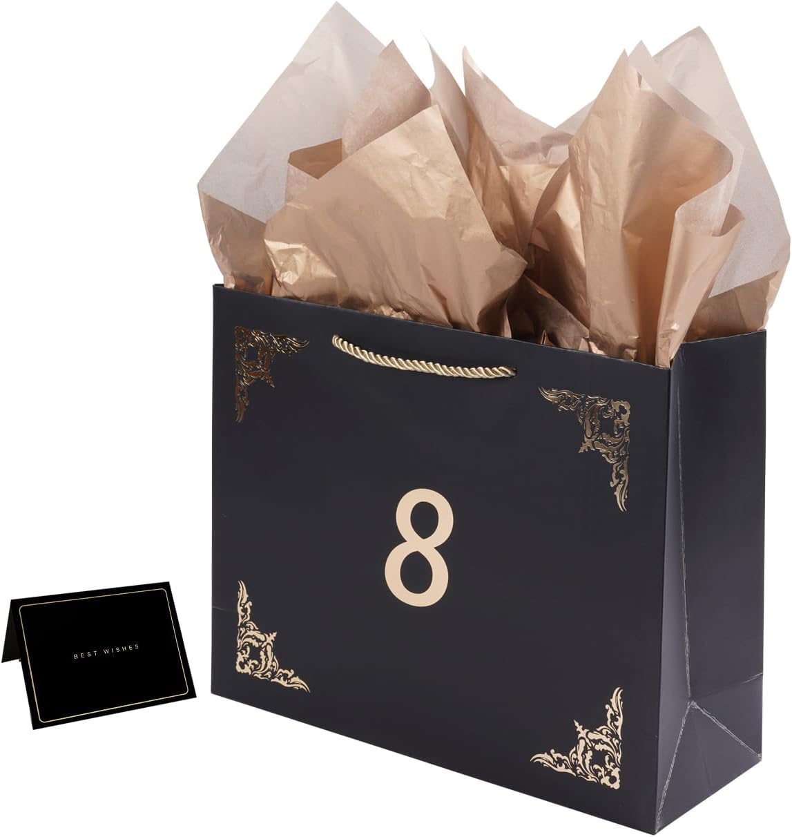Lyforpyton Bolsas de regalo grandes con papel de seda y tarjeta de 12.6 x 4.3 x 9.8 pulgadas, bolsa de regalo negra para hombres y mujeres,
