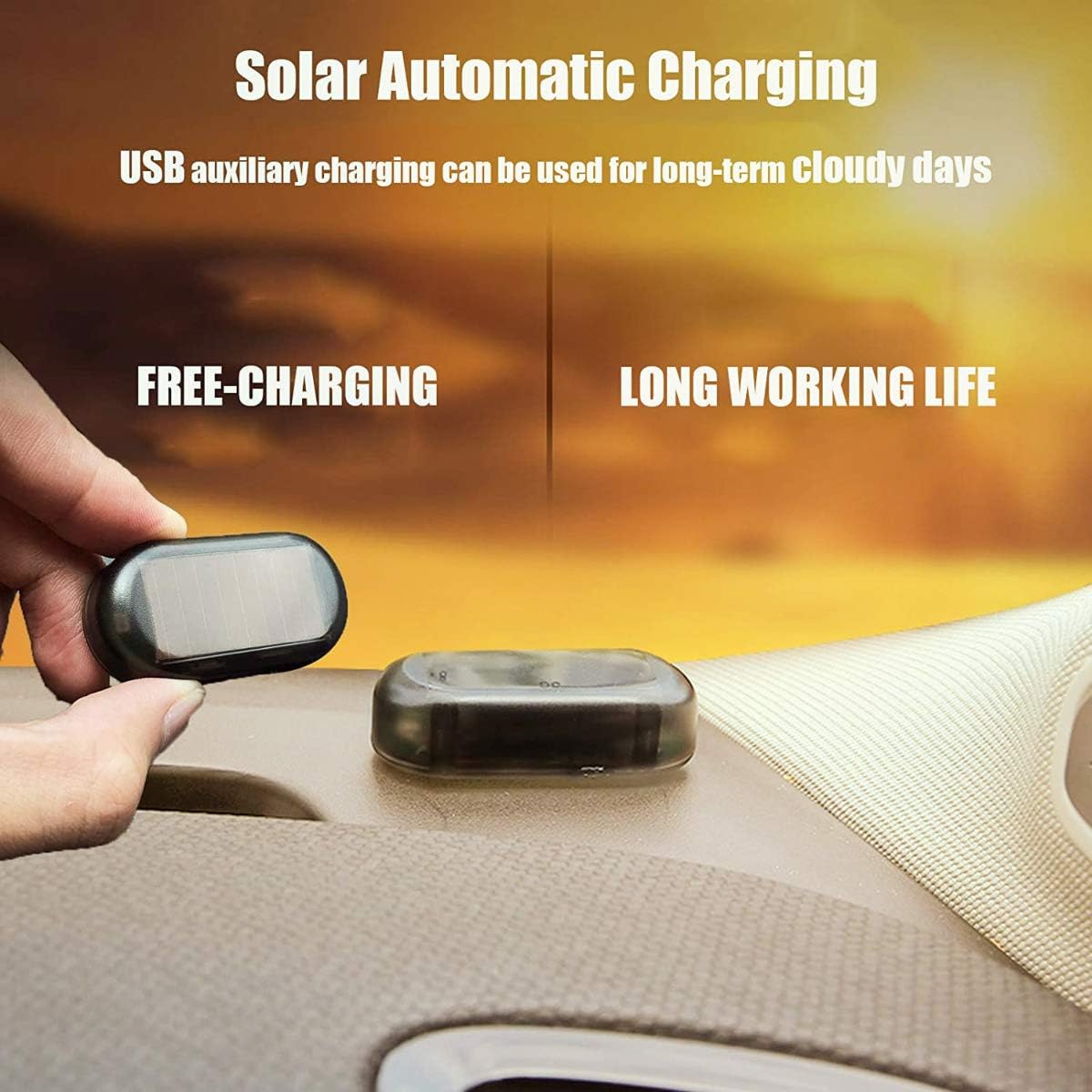 Luz de alarma de coche de energía solar simulada simulada alarma antirrobo LED intermitente luz de seguridad con nuevo puerto USB, rojo x2