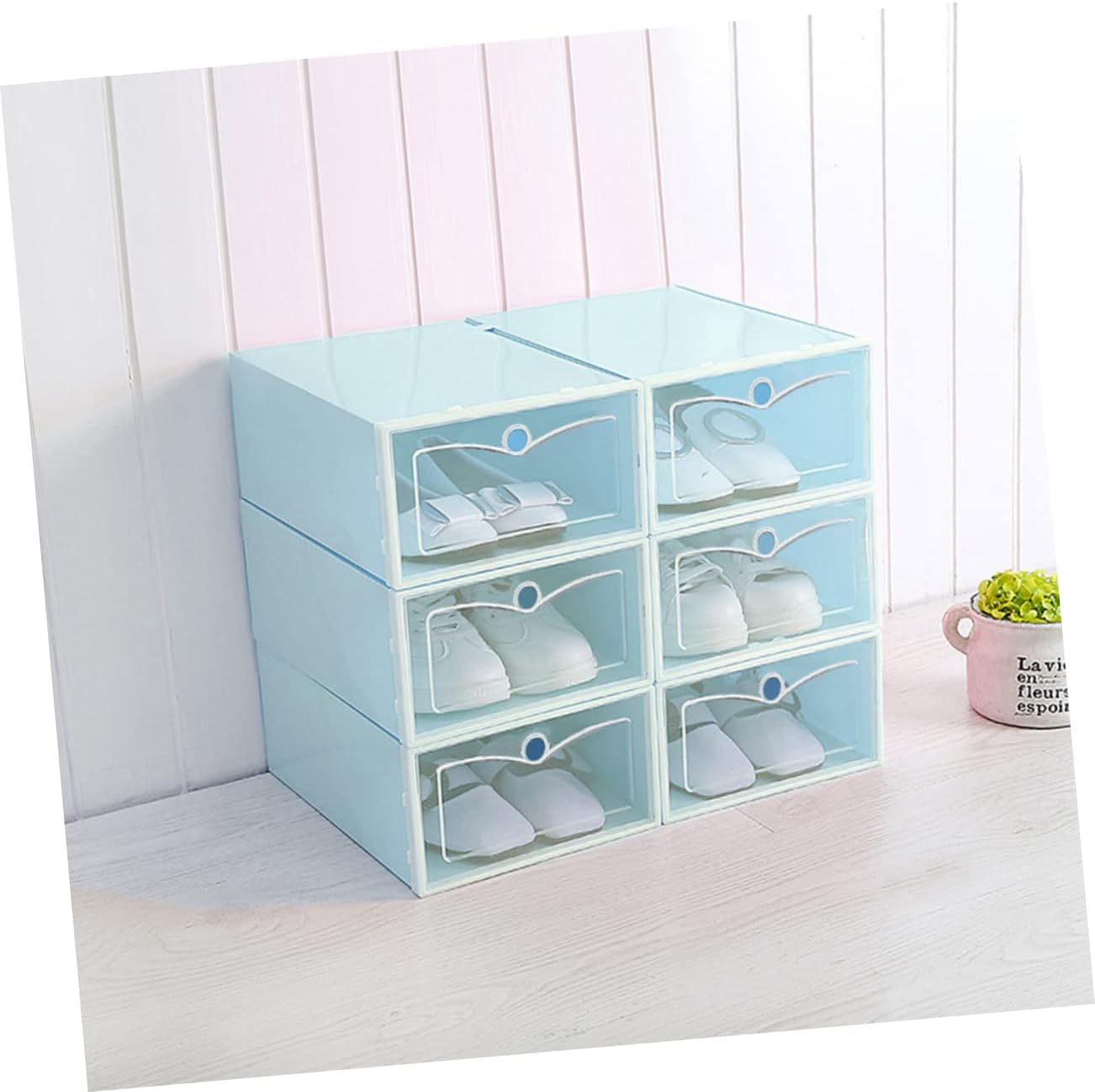 Cabilock Caja de 6 cajones de plástico para ropa, cajones colgantes para armario, caja de zapatos plegable con apertura frontal, contenedor de