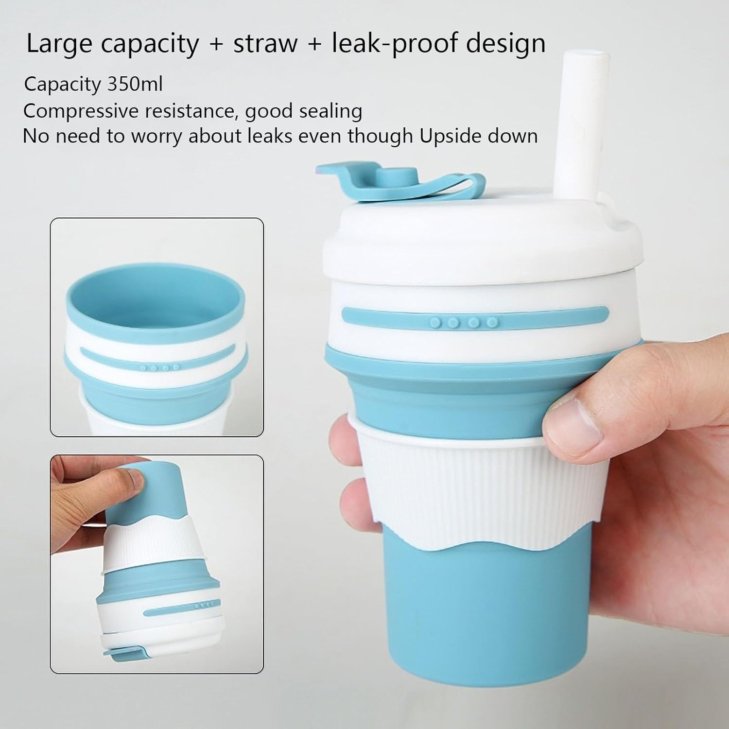 Miss Cheering Taza de viaje plegable con pajilla, 12 oz  11.8 fl oz  Taza de silicona reutilizable para llevar de tamaño de bolsillo para bebidas