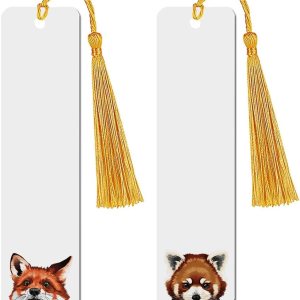 WIRESTER Juego de 2 marcadores de metal con borla dorada clara para estudiantes, lectores, profesores, amantes de los libros, zorro rojo, panda rojo WIRESTER Juego de 2 marcadores de metal con borla dorada clara para estudiantes, lectores, profesores, amantes de los libros, zorro rojo, panda rojo