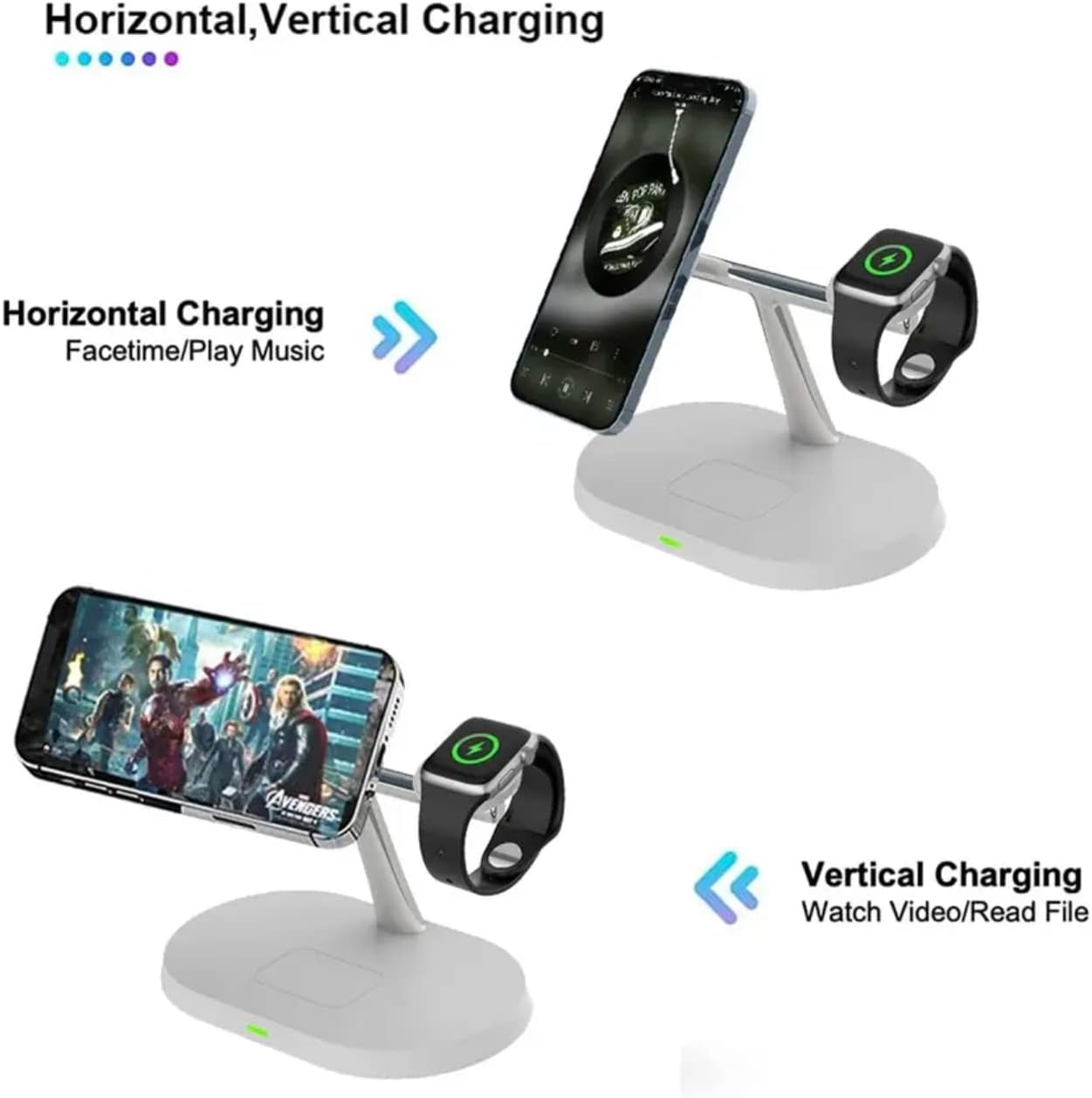 Mrkytplace Estación de carga, 5 en 1 más rápido, soporte de cargador inalámbrico Mag-Safe para iPhone 14, 13, 12 ProMaxMiniPlus, Apple Watch