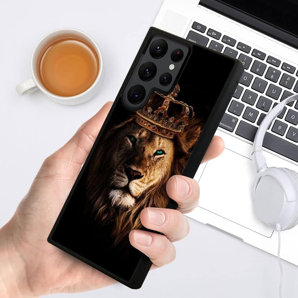 DJSOK Funda compatible con Samsung Galaxy S23 Ultra, León con corona Galaxy S23 Ultra, funda antideslizante contra golpes, antiarañazos, para