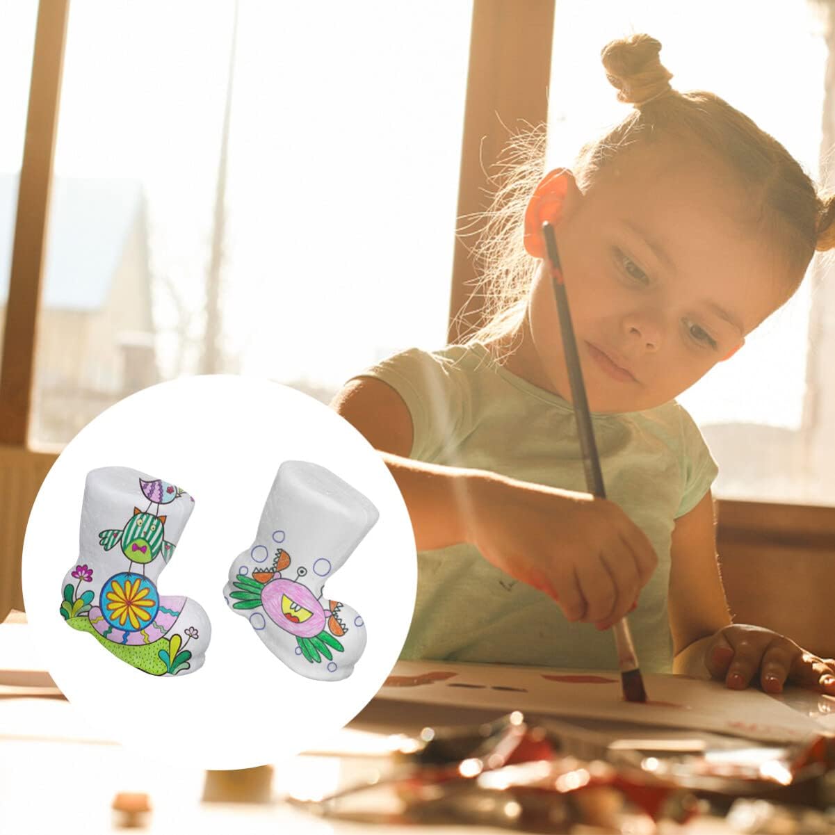 Sewroro 10 botas de Navidad de espuma de poliestireno, ornamento de espuma para bricolaje, botas de Navidad de espuma blanca, bola de espuma para