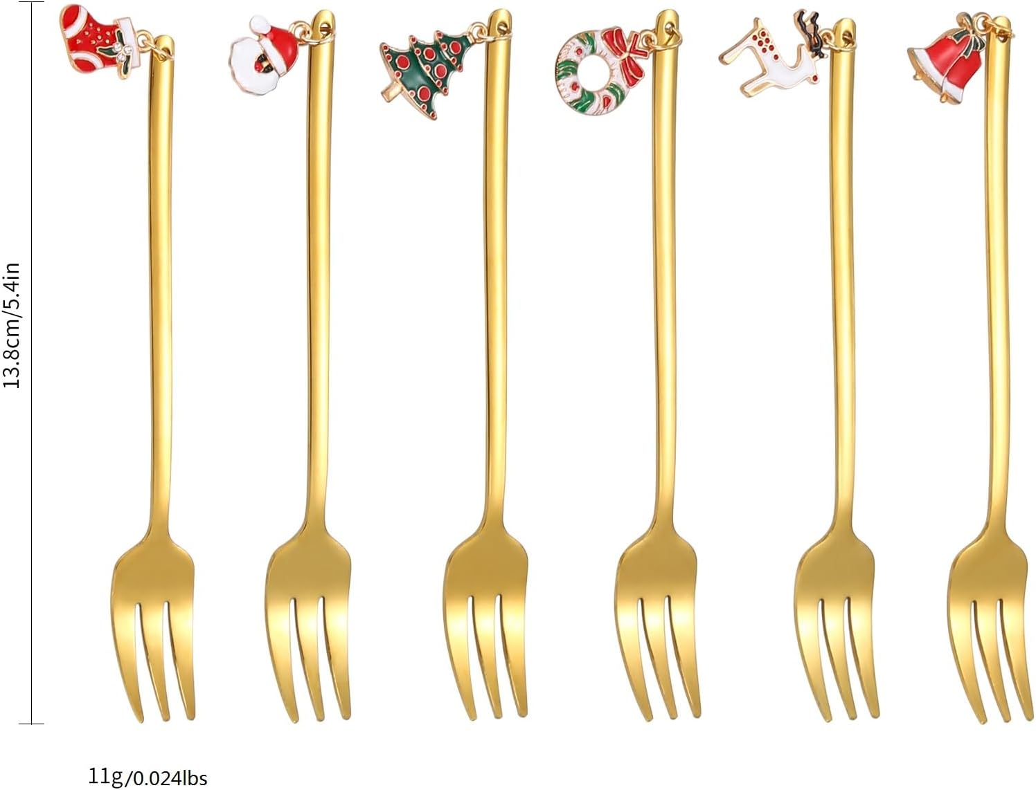Juego de cubiertos dorados de Navidad de acero inoxidable, 6 piezas con mango de abalorios de Navidad, perfecto para ensalada, café, revolver y