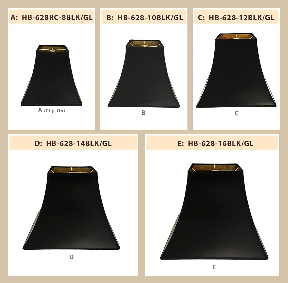Royal diseños cuadrado negro Bell Hardback lámpara de techo, con forro de PONYHAIR Oro