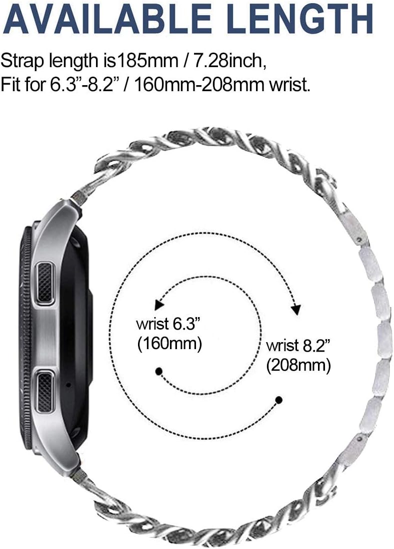 Correas compatibles con Galaxy Watch de 1.811in, correa de cadena de metal de acero inoxidable de 0.866in, repuesto para Samsung Gear S3