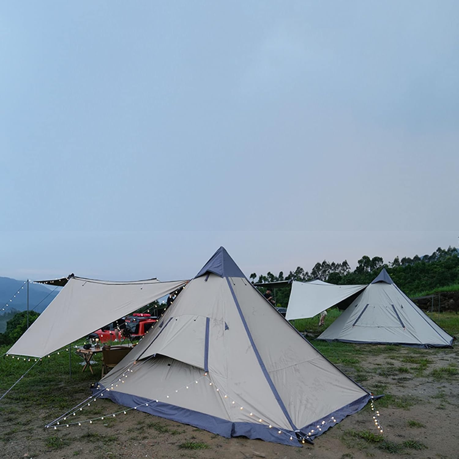Tienda de campaña de lona para acampar al aire libre, tienda de campaña tipi india para adultos para 2  3 personas, tienda piramidal de fácil