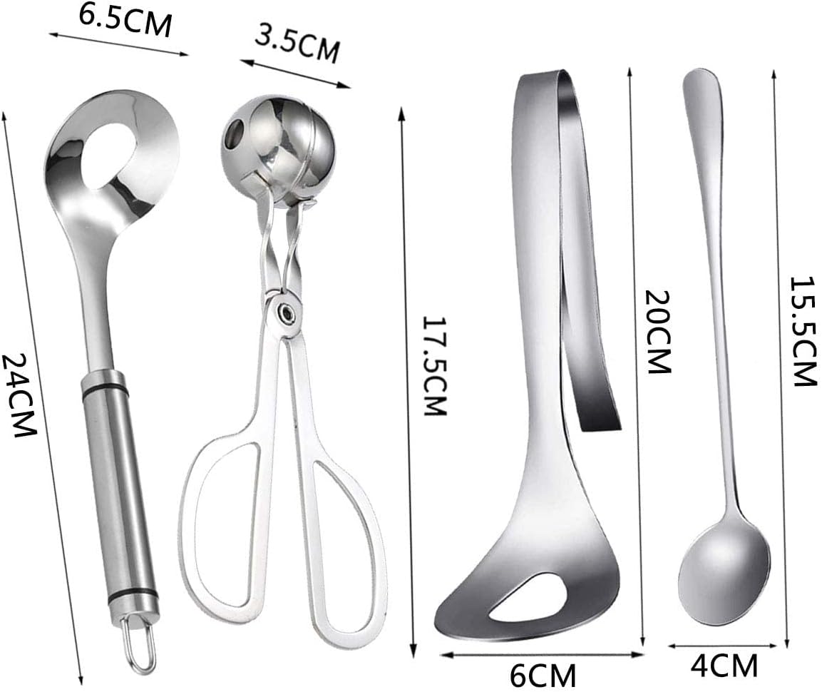4 piezas de albóndigas para hacer carne, cuchara baller de acero inoxidable, herramienta para hacer albóndigas antiadherentes, cuchara para