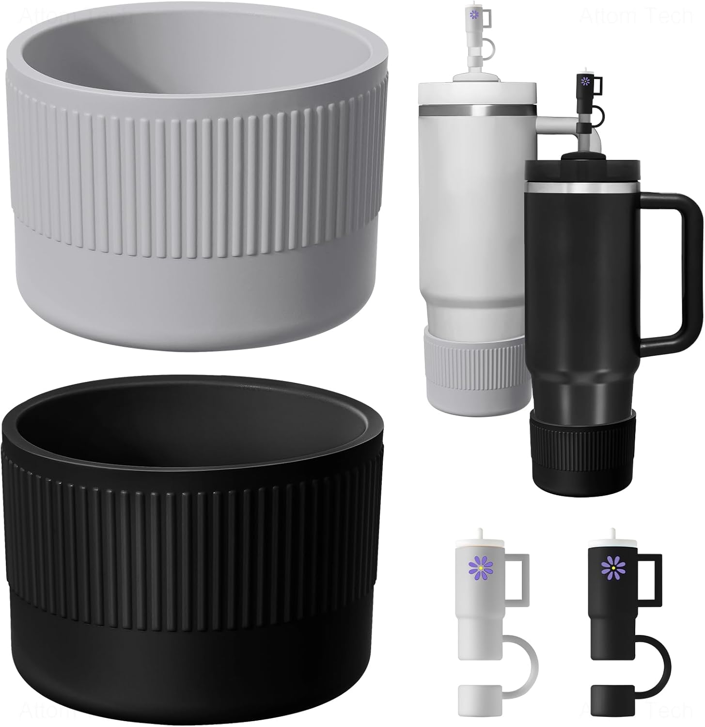 NiHome Stanley – 2 fundas protectoras de silicona para vaso de 30 onzas, IceFlow 20 de 30 onzas y botella Hydroflask de 12 a 24 onzas, accesorios de