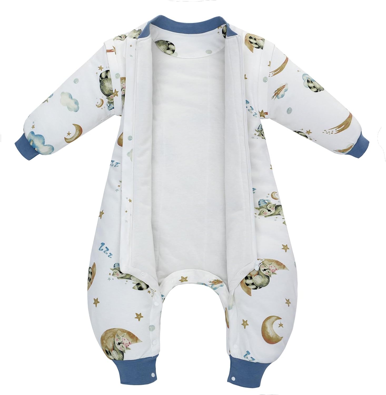 Saco de dormir para bebé con piernas, manta 100% algodón con pies, saco de dormir desmontable de manga larga con cremallera de 2 vías y botones,