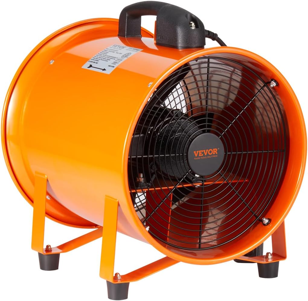 Ventilador de ventilador portátil utilitario, 12 pulgadas, 585 W, 3198 CFM, cilindro de alta resistencia con manguera de conducto de 16.4 pies,