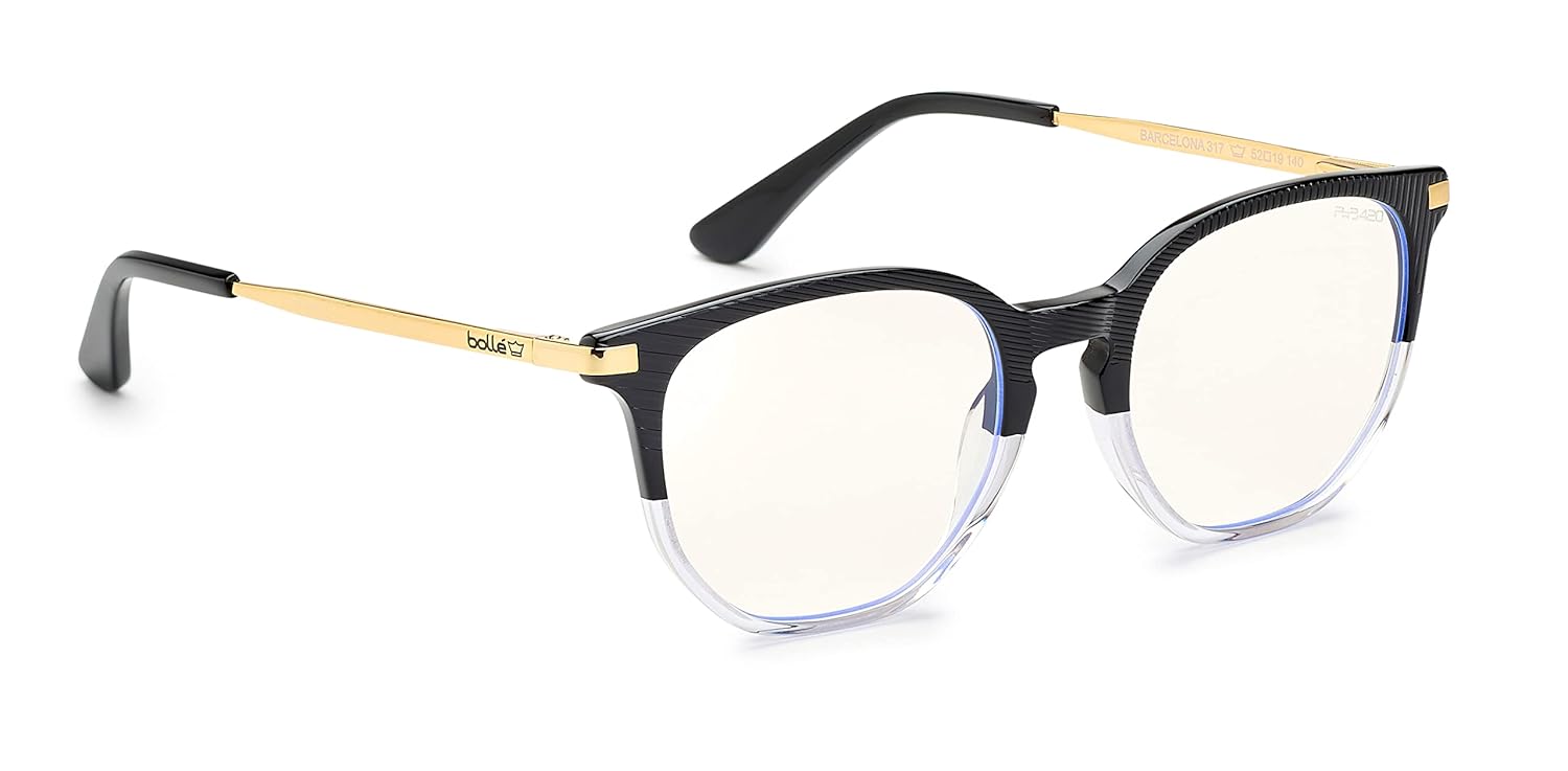 Bollé Seguridad – BARCELONA, Gafas de Seguridad con Bloqueo de Luz Azul, Acetato Gradient negro y cristal con oro, lentes PC Plano