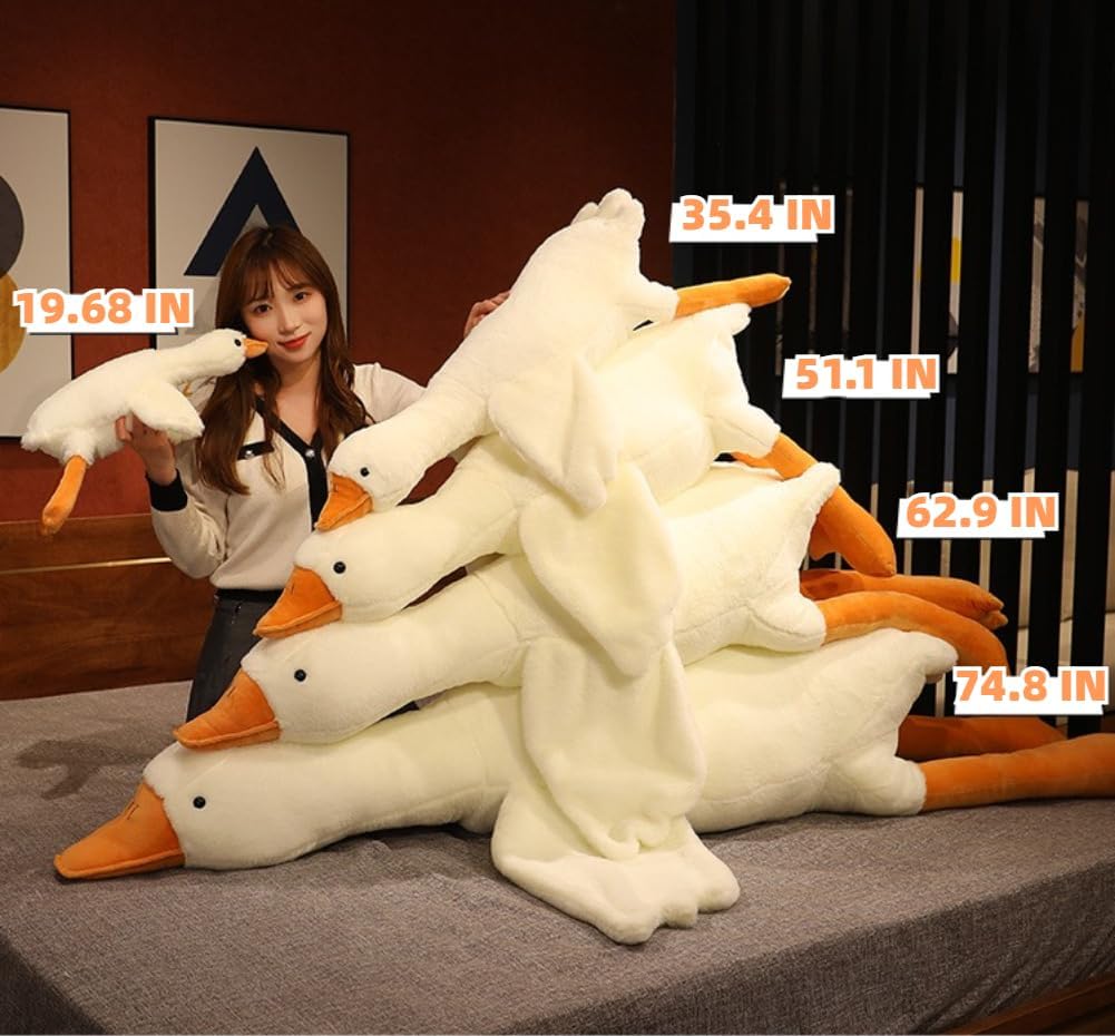 Peluche de ganso gigante, almohada de felpa de ganso suave de 74.8 pulgadas, lindo juguete de peluche de cisne de peluche de cisne para dormir,