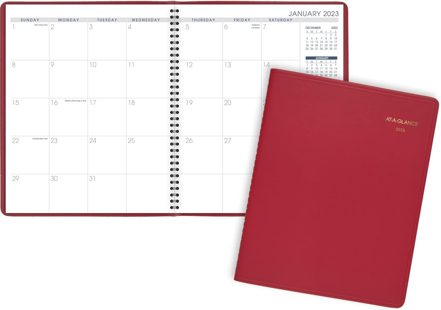 AT-A-GLANCE Agenda mensual 2023, 9 x 11 pulgadas, grande, 15 meses, color de moda, rojo (7025013)