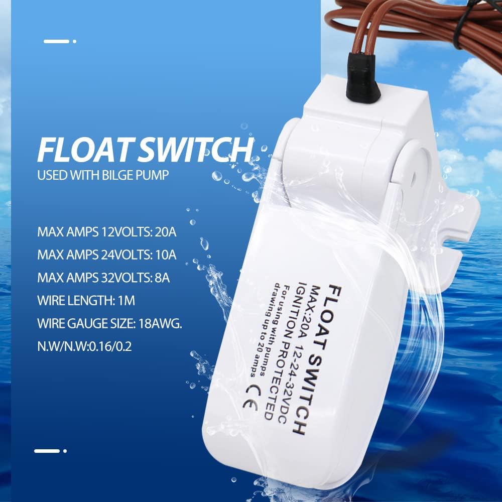 Interruptor flotante de bomba de sentina automática, CC 12 V 24 V, interruptor flotante Sensor de flujo de interruptor de sentina para bomba de agua