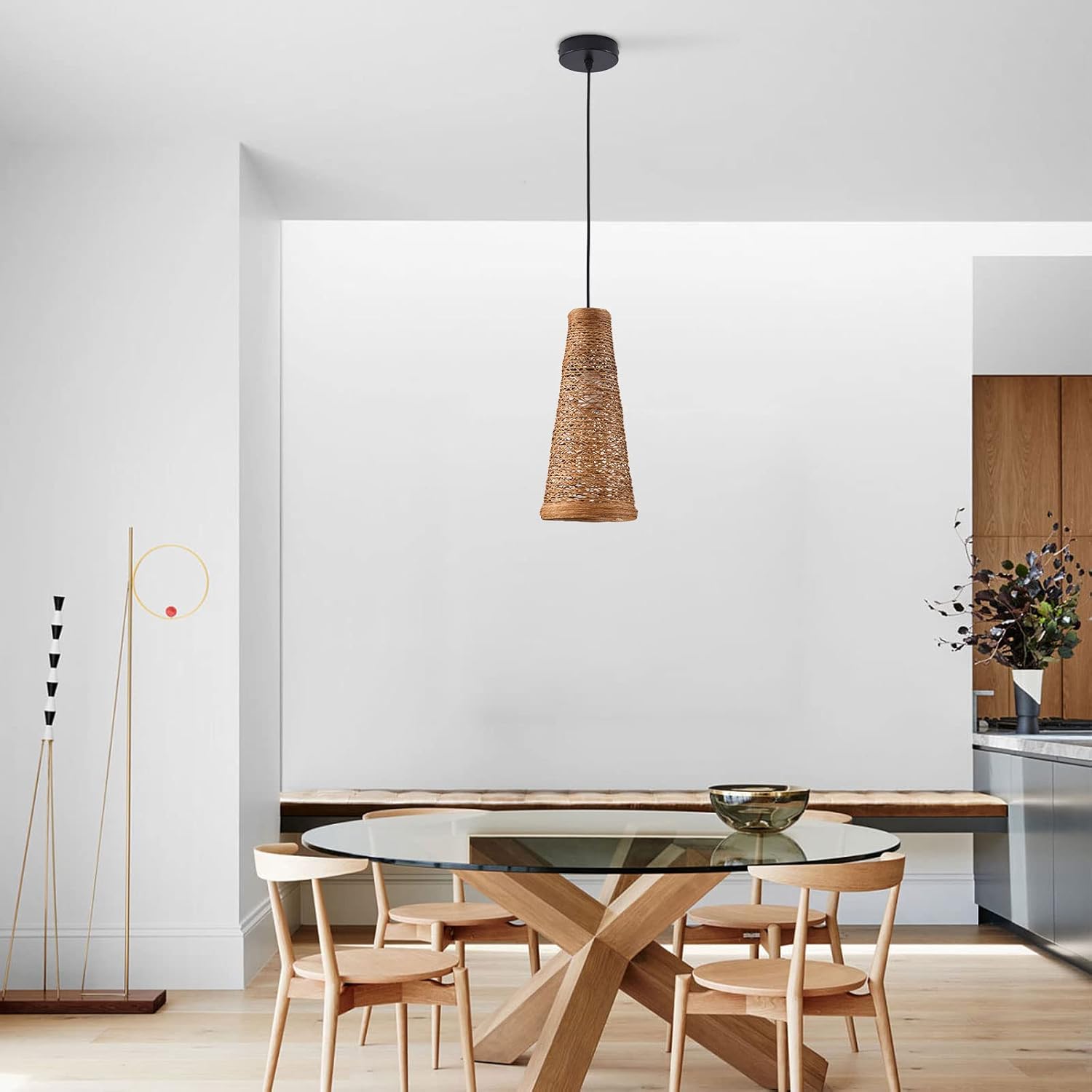 1 mini luces colgantes tejidas, moderna lámpara colgante costera bohemia con pantalla de ratán tejida a mano, accesorio de iluminación colgante para