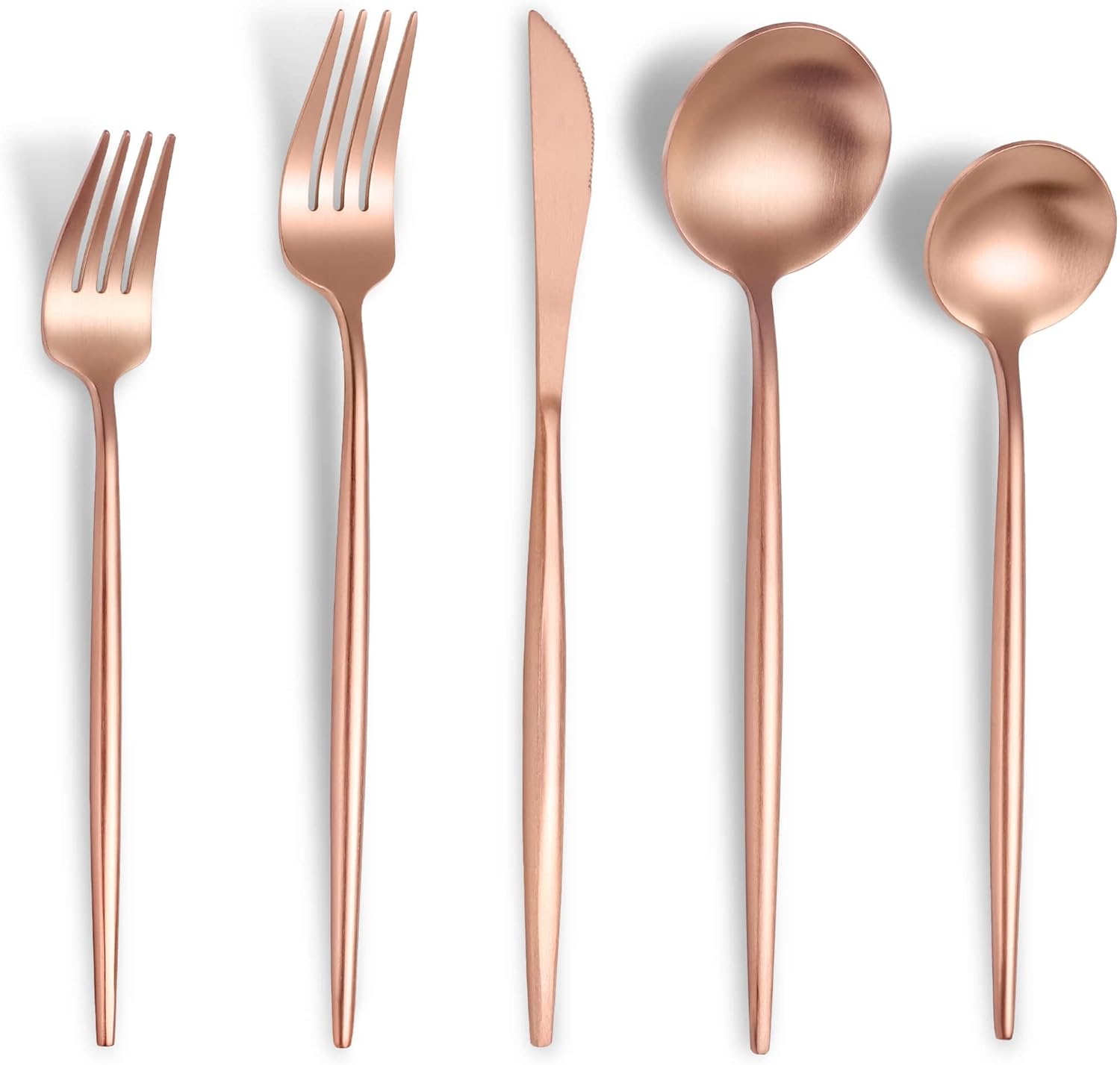 Juego de cubiertos de oro rosa mate, moderno juego de cubiertos de acero inoxidable, 20 piezas, servicio de cubiertos para 4, juego de utensilios de
