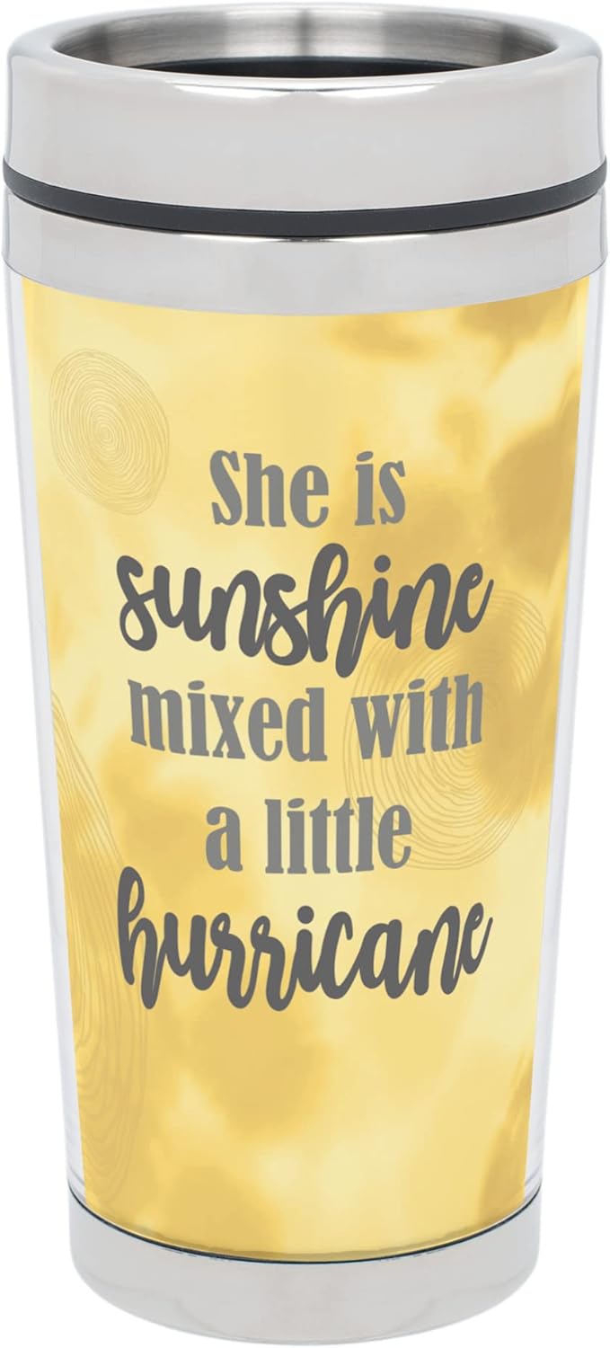 Elanze Designs Sunshine Mixed with Hurricane – Vaso de viaje de acero inoxidable amarillo de 16 onzas