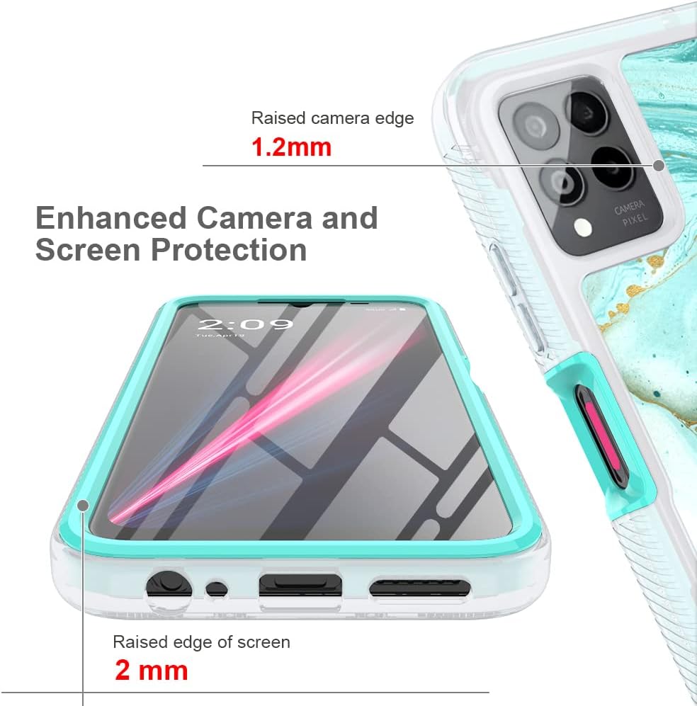 TJS Funda compatible con T-Mobile Revvl 6X Pro 5G, Revvl 6 Pro 5G, con protector de pantalla incorporado, TPU de cuerpo completo, mármol mate,