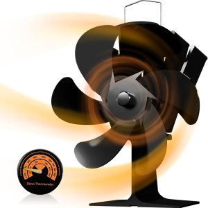 TCFUNDY Ventilador de estufa de leña alimentado por calor, ventilador de chimenea de 6 aspas con termómetro magnético para estufa de leña, TCFUNDY Ventilador de estufa de leña alimentado por calor, ventilador de chimenea de 6 aspas con termómetro magnético para estufa de leña,