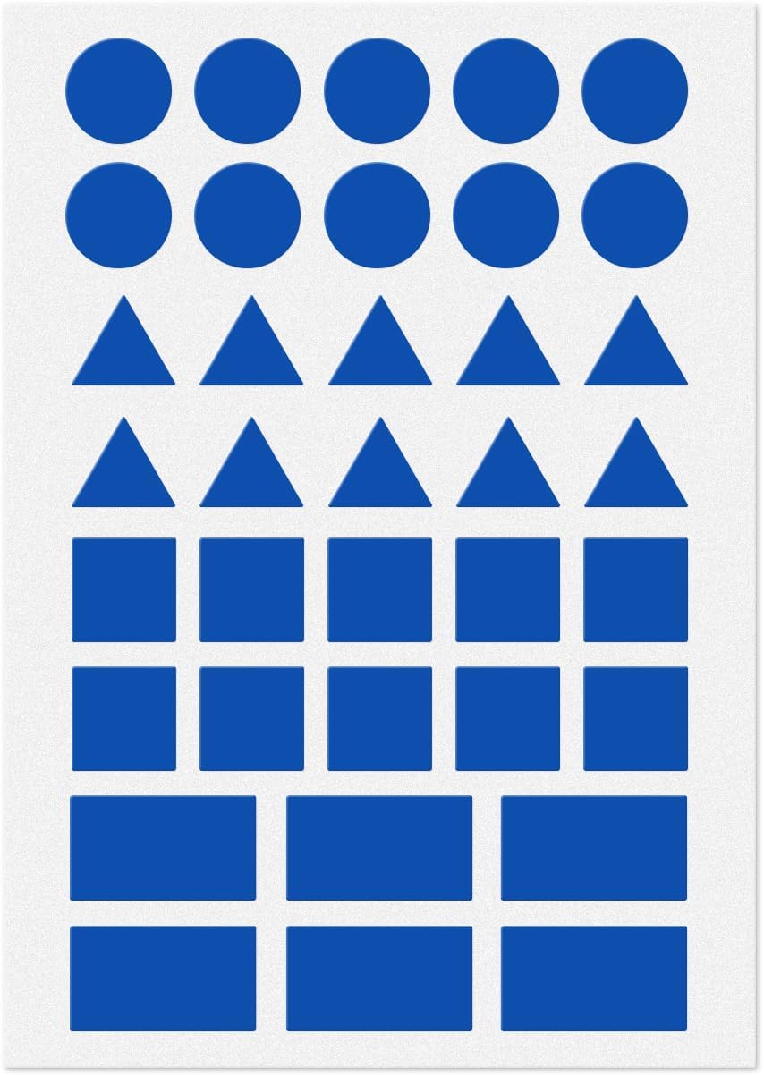 YIKIADA Calcomanías de codificación de colores multiformas, color azul, calcomanías extraíbles de diferentes formas para niños pequeños, triángulos,