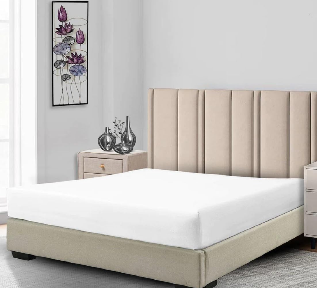 Sábana bajera ajustable de satén de algodón de perfil bajo (7-10 pulgadas), tamaño King, color blanco, ropa de cama fabricada en Estados Unidos