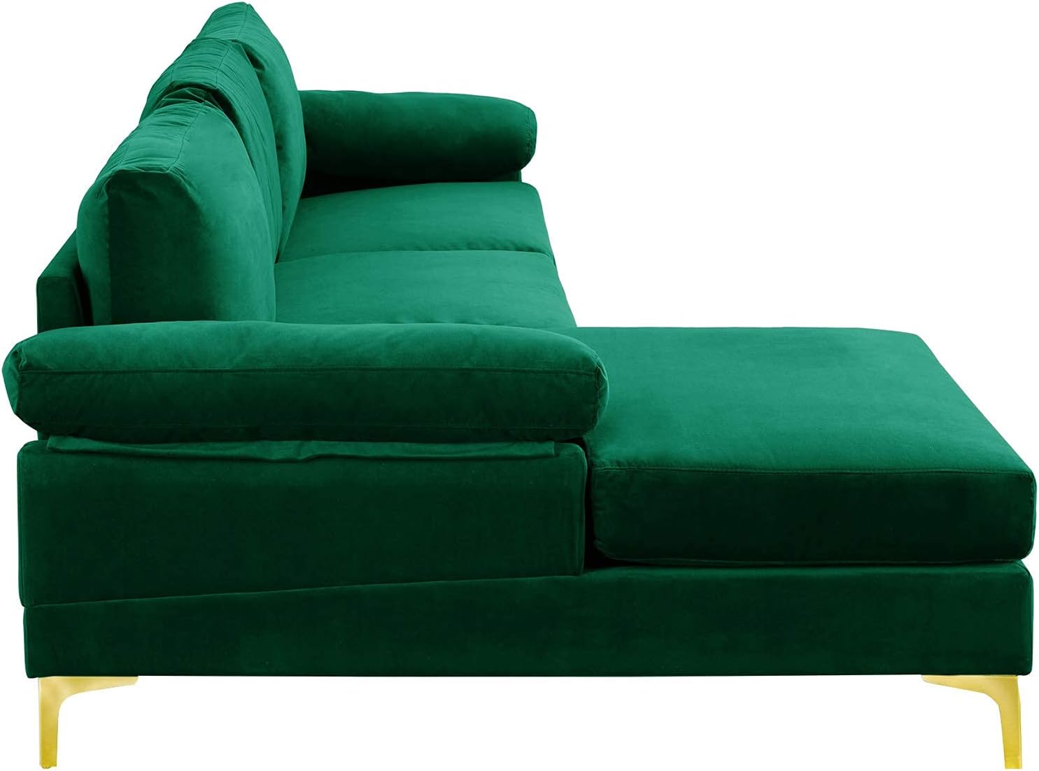 Sofá modular moderno en forma de L, con diván extra ancho y patas doradas