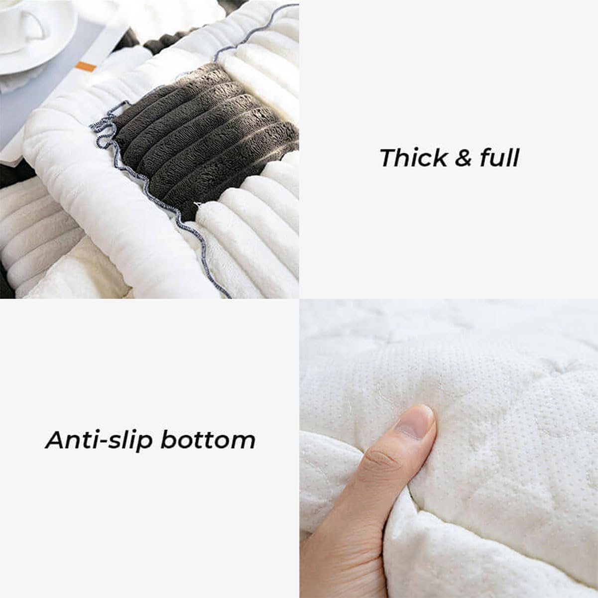 FunnyFuzzy – Tapete cuadrado grande a cuadros color crema, funda protectora de algodón divertido y mullido para sofá, funda protectora de algodón
