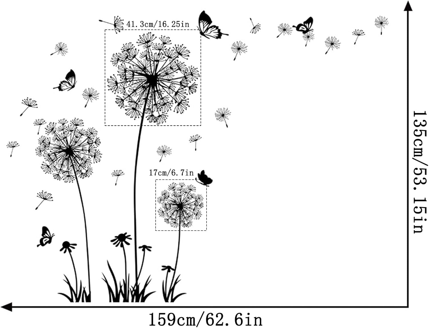 DUCTIAIARY Adhesivos autoadhesivos de pared de diente de león y mariposa para sala de estar, sofá, dormitorio, fondo, calcomanías decorativas (2