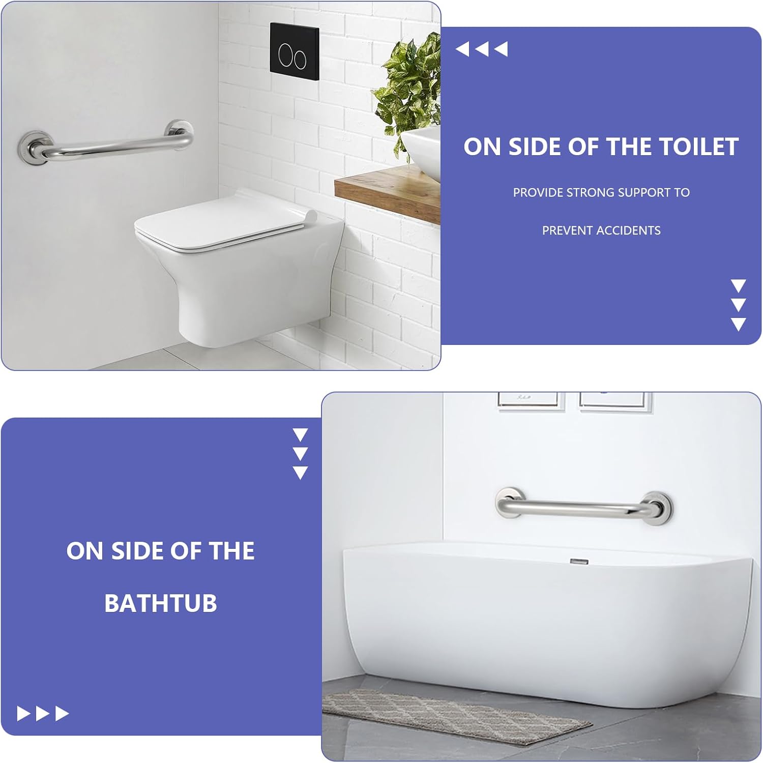 Barras de agarre para bañeras y duchas, paquete de 2 barras de agarre de ducha de 12 pulgadas, mango de ducha de acero inoxidable, barra de agarre