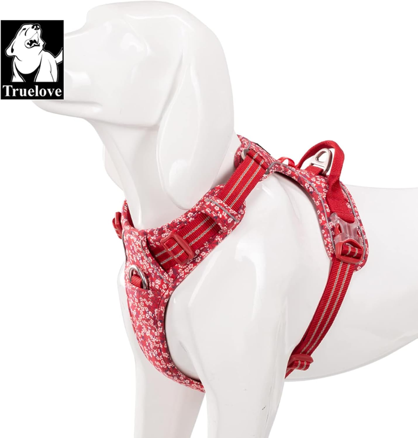 Truelove TLH5655 – Arnés para perro con clip frontal ajustable, ajustable, sin tirones, reflectante, cómodo, duradero, suave, de algodón, con asa