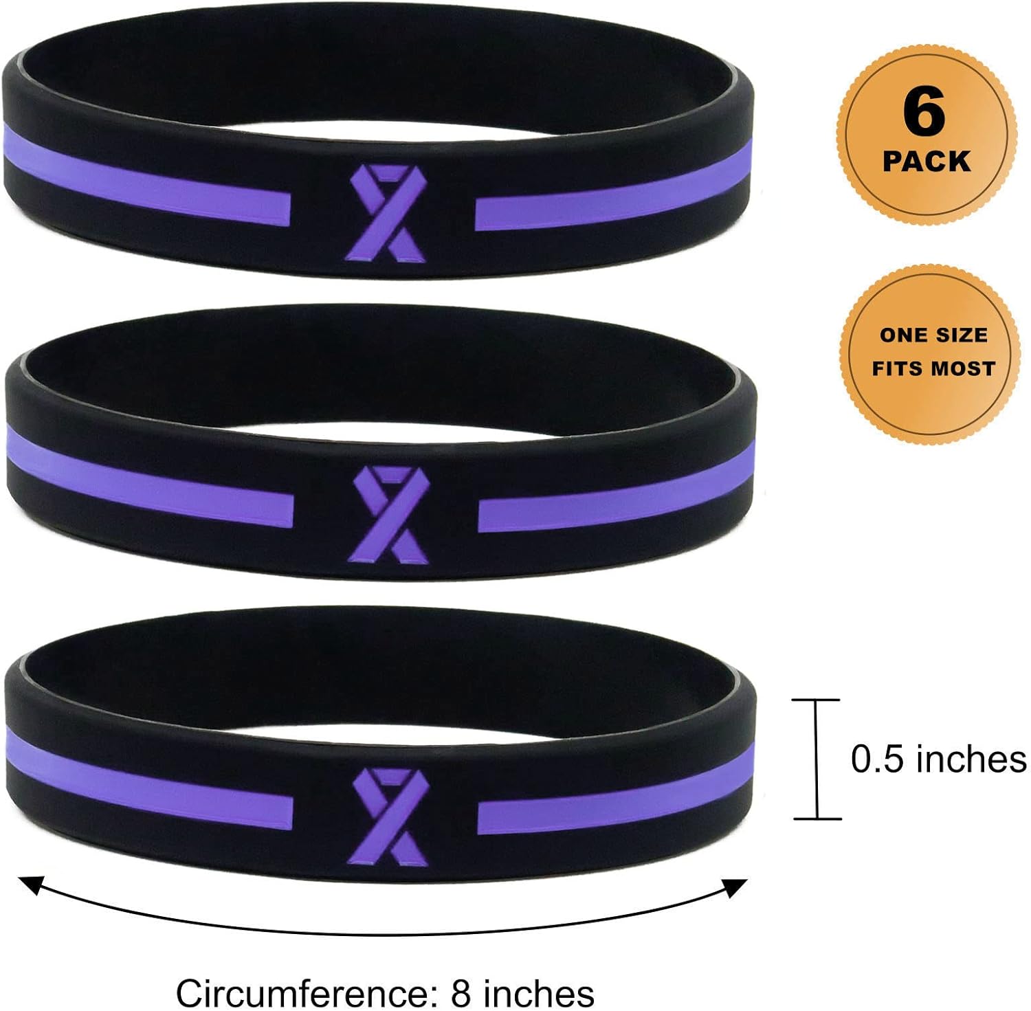 Giftphoria Pulseras de cinta de concientización de color morado lavanda (paquete de 6)  Para la conciencia de la epilepsia y la conciencia del