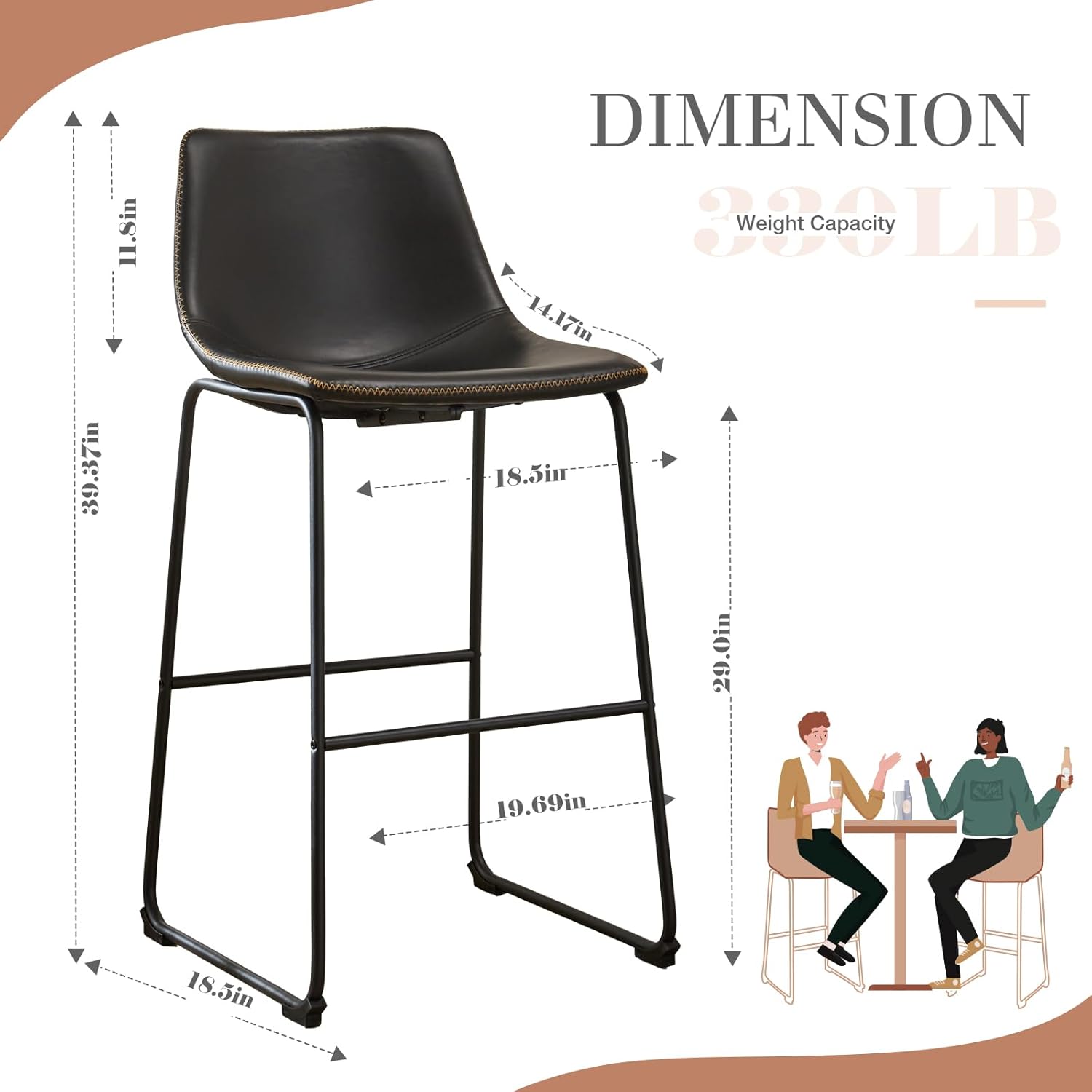 edx Sillas de comedor, sillas de cocina y comedor, cojín de piel sintética y patas de metal, taburetes de bar de altura de mostrador para isla de