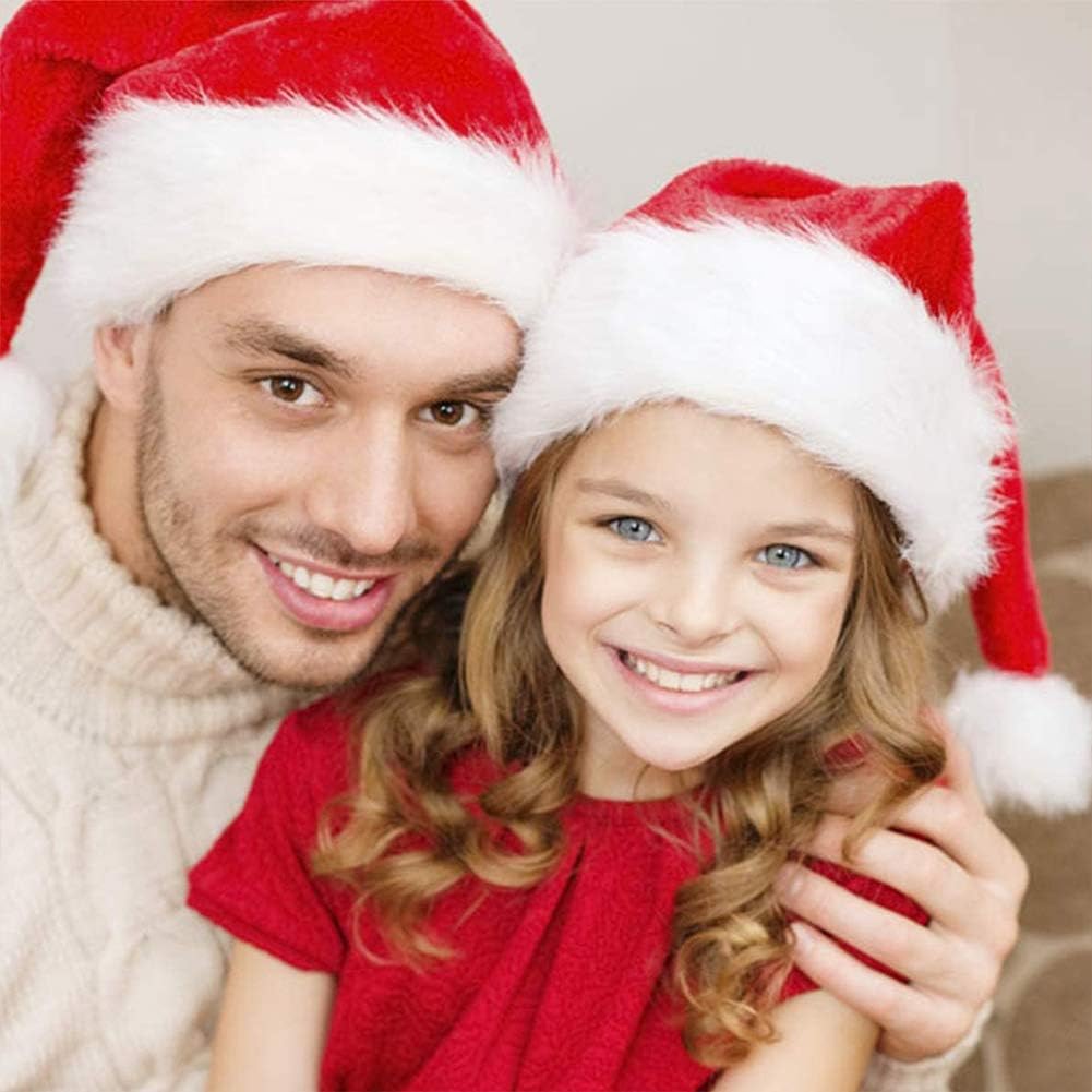 CCINEE Sombrero de Papá Noel para niños, sombreros de Papá Noel de Navidad, sombrero rojo de felpa para decoración del hogar, suministros de fiesta,