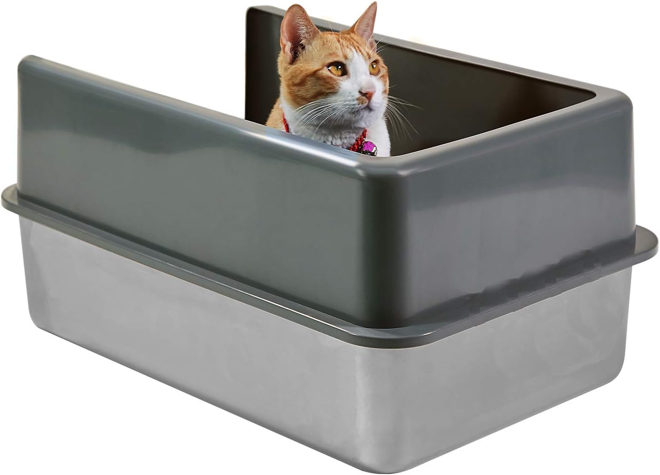 iPrimio Caja de arena XL para gatos  Acero inoxidable grande para cajas, la sartén grande para gatos grandes no está incluida patente pendiente