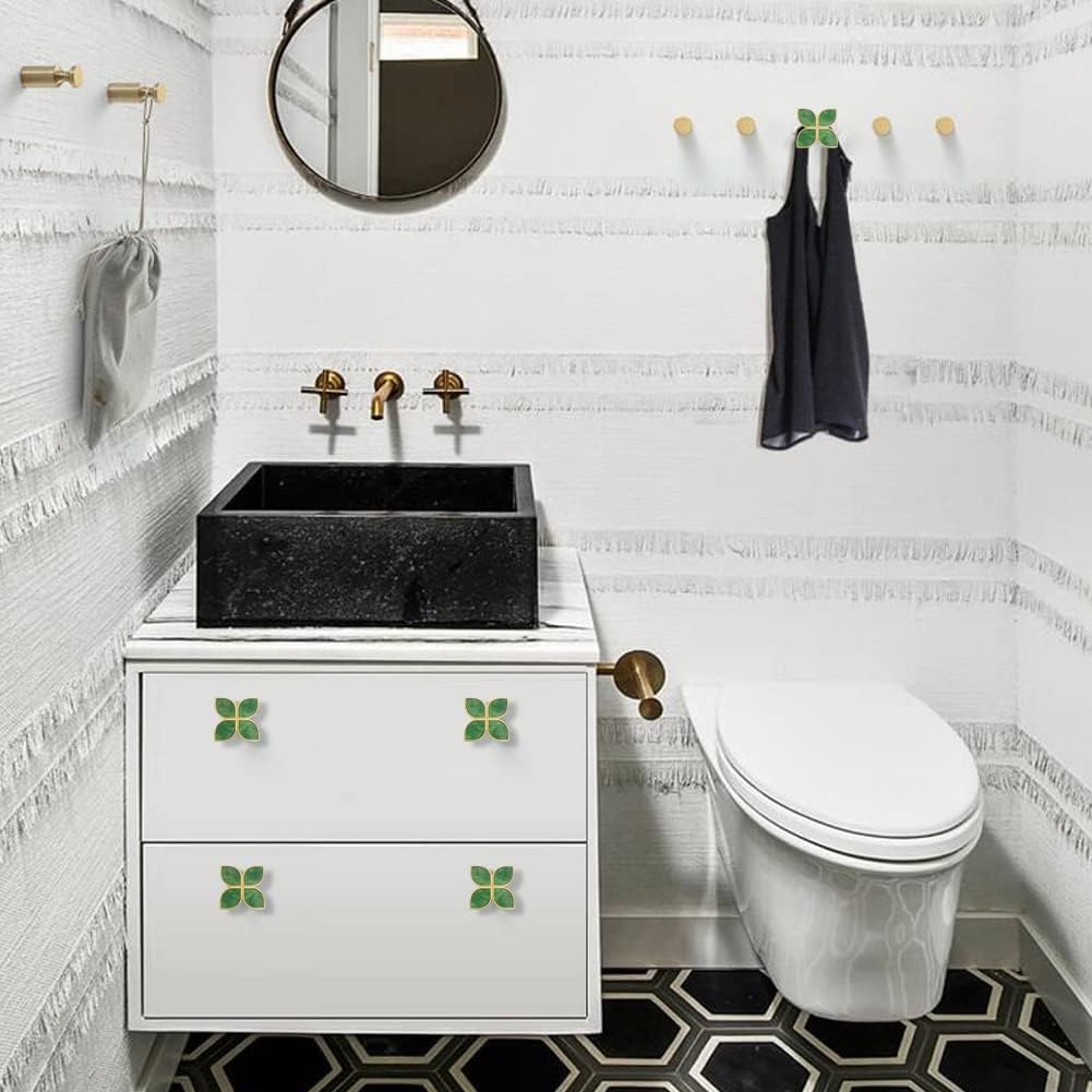6 pomos de pétalos para gabinete, pomos dorados para cajones de aparadores, pomos decorativos de trébol de cuatro hojas, manija para cajones de