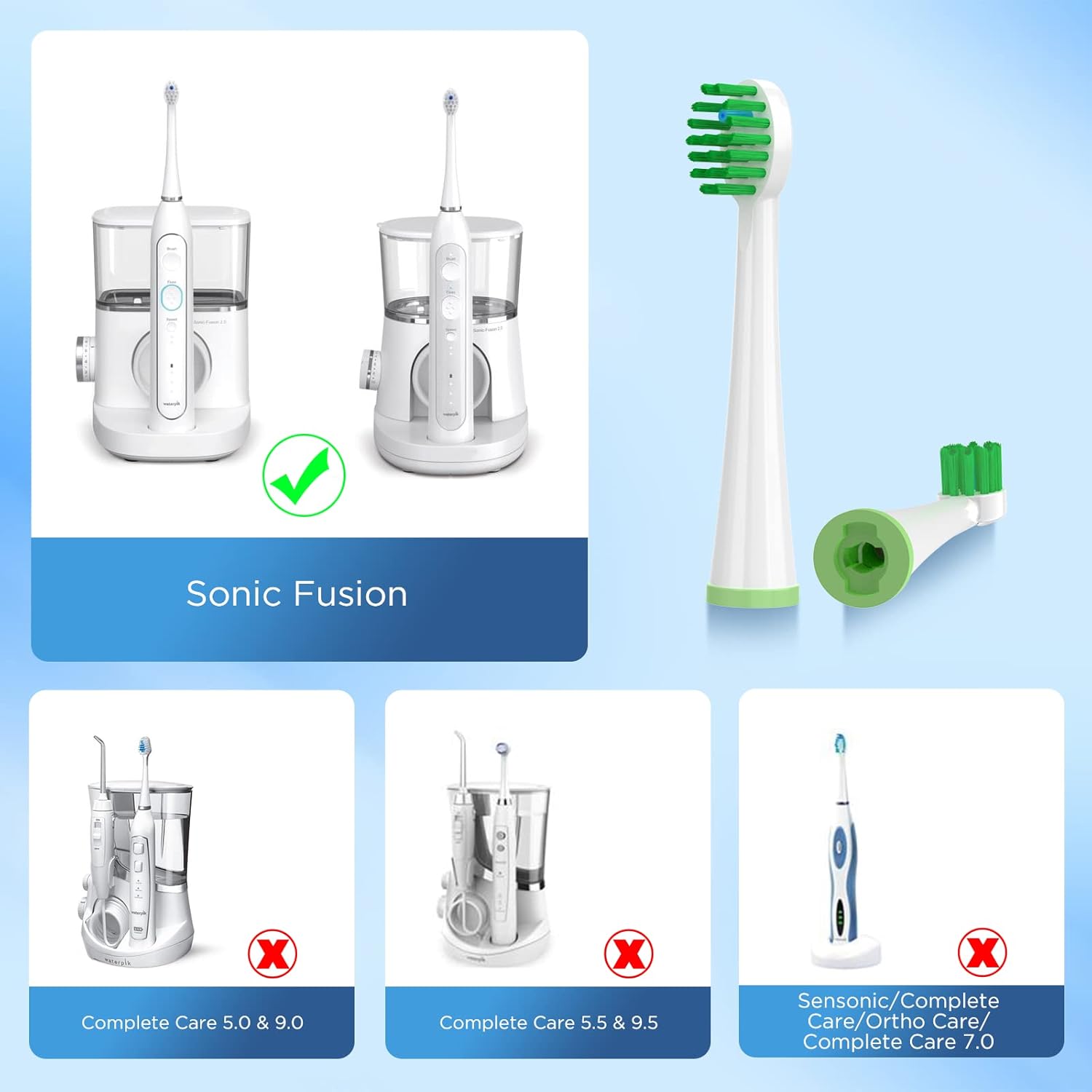 Cabezales de repuesto para todos los modelos Waterpik Sonic Fusion (SF-01, SF-02, SF-03 y SF-04), compactos, con tapas, 4 unidades, color blanco