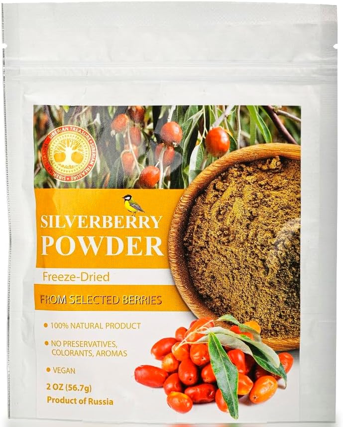 Silverberry – Polvo liofilizado  2 onzas  Polvo de mora de plata natural, sin azúcar añadido, sin OMG