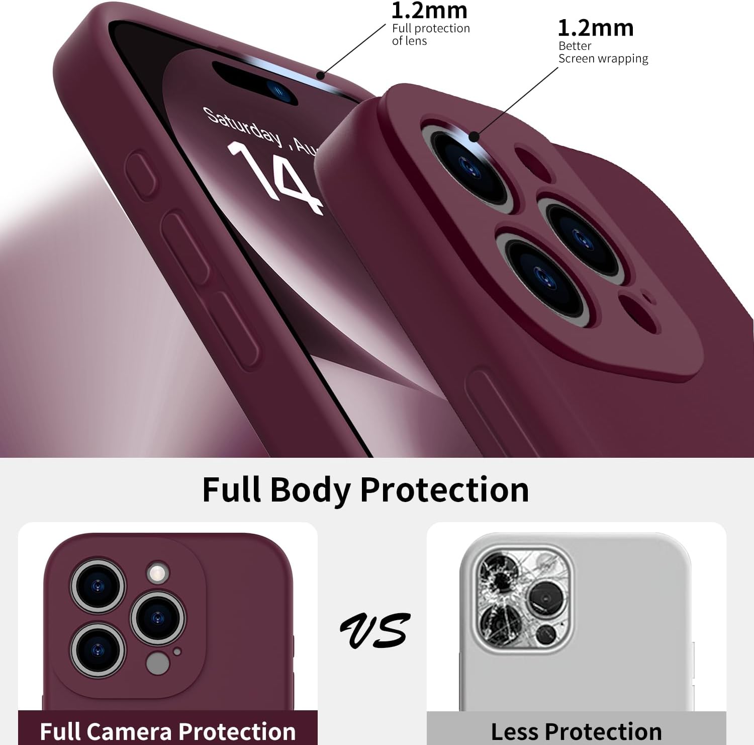 bicol Funda compatible con iPhone 15 Pro Max con protector de pantalla, protección mejorada de lente de cámara, funda protectora de silicona líquida