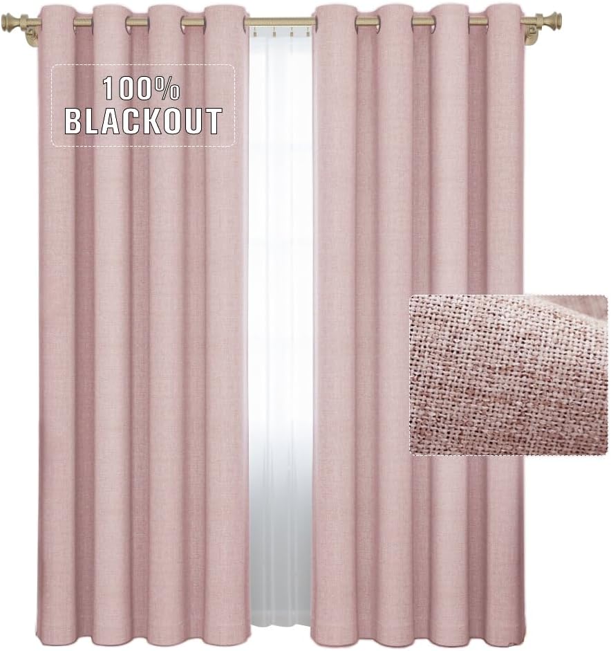 GRALI-DECOR Cortinas 100% opacas con aislamiento térmico, cortinas de aspecto de lino para sala de estar, insonorizadas y protección de privacidad