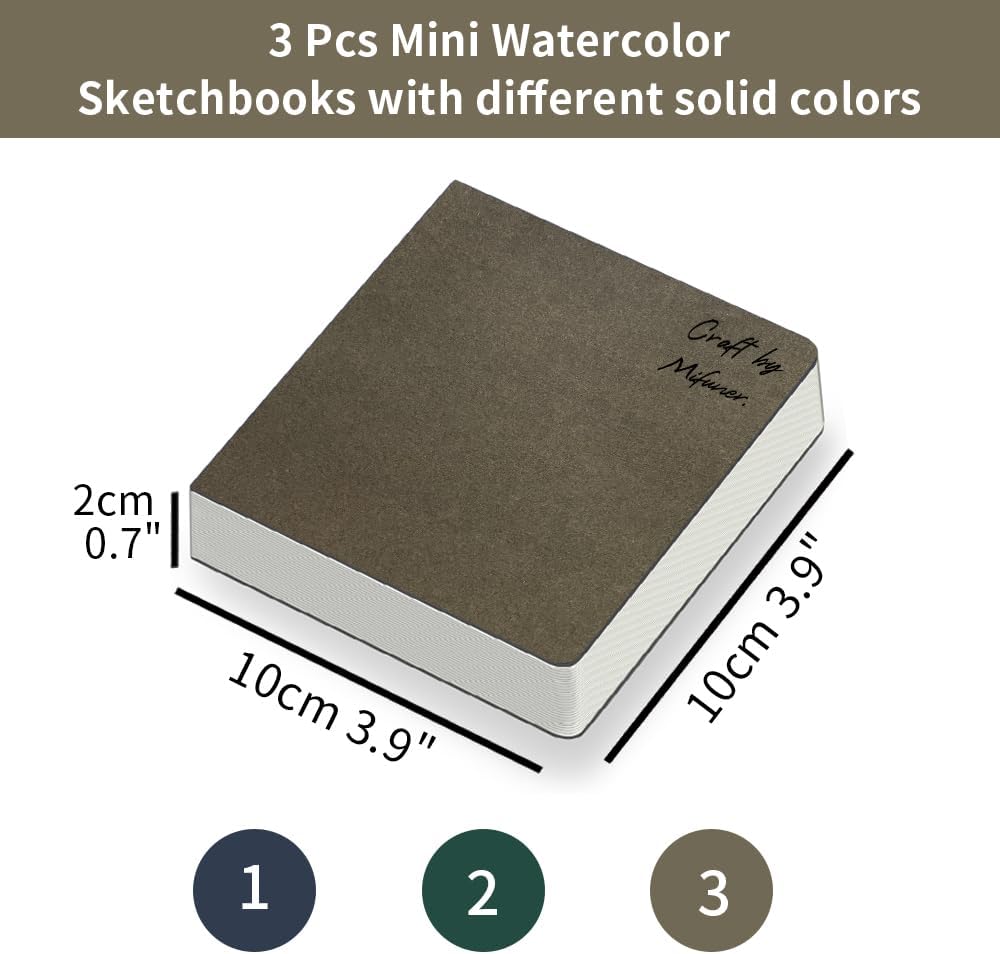 3 mini cuaderno de bocetos de acuarela de 3.9 x 3.9 pulgadas, 300 GSM, cuaderno de pintura cuadrado portátil, 60 pgs (30 hojas delanteras y traseras