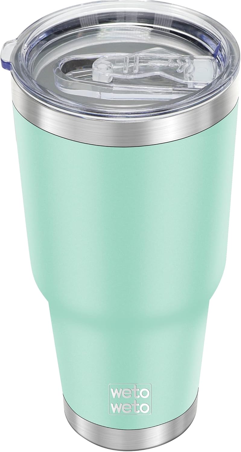 WETOWETO Vaso de 30 onzas, vaso de acero inoxidable con aislamiento al vacío, taza de café para agua, taza de viaje a prueba de derrames, doble